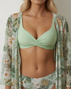 Biquíni Feminino Verde 3 Peças com Saída de Praia Kimono