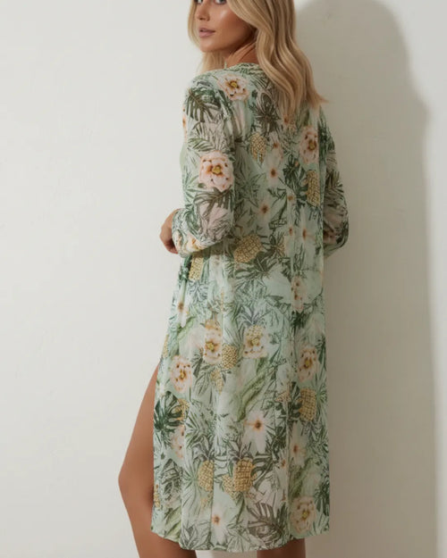 Biquíni Feminino Verde 3 Peças com Saída de Praia Kimono